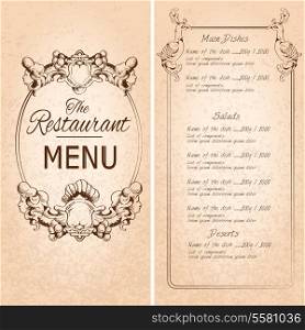 Retro vintage restaurant menu template with frame and decoration vector illustration