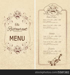 Retro vintage restaurant menu template with lion and wine bottle decoration vector illustration