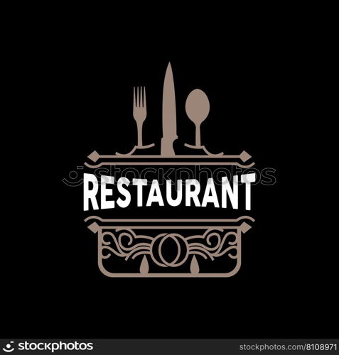 Retro Vintage Style Ornament Design, Logo Retro Restaurant Typography Emblem, Vector Line Simple Elegant Fork Spoon And Knife