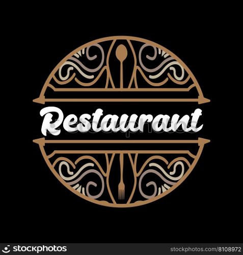 Retro Vintage Style Ornament Design, Logo Retro Restaurant Typography Emblem, Vector Line Simple Elegant Fork Spoon And Knife