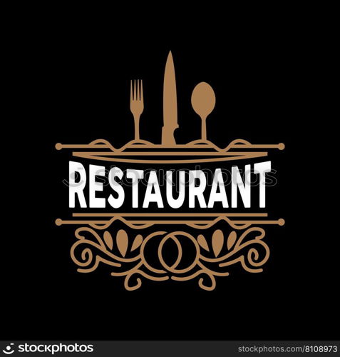 Retro Vintage Style Ornament Design, Logo Retro Restaurant Typography Emblem, Vector Line Simple Elegant Fork Spoon And Knife