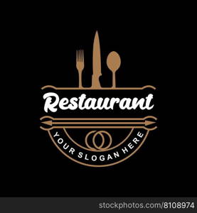 Retro Vintage Style Ornament Design, Logo Retro Restaurant Typography Emblem, Vector Line Simple Elegant Fork Spoon And Knife