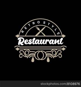 Retro Vintage Style Ornament Design, Logo Retro Restaurant Typography Emblem, Vector Line Simple Elegant Fork Spoon And Knife