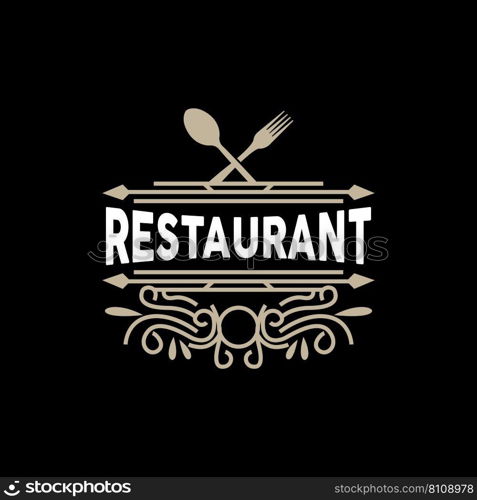 Retro Vintage Style Ornament Design, Logo Retro Restaurant Typography Emblem, Vector Line Simple Elegant Fork Spoon And Knife