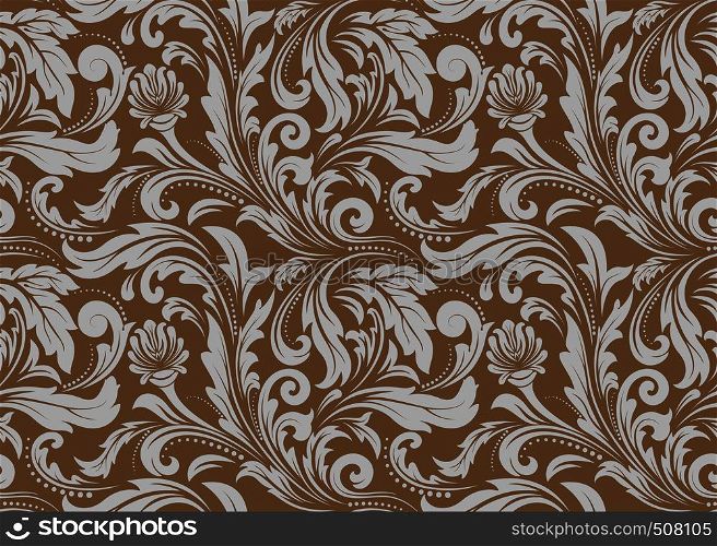 retro wallpaper and vintage seamless pattern for fabric ornament or background ancient, filigree of antique leaf. vector illustration