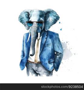 Retro watercolor illustration with elephant fashion suit watercolor for clothes design. Isolated vector. Watercolor hand drawn