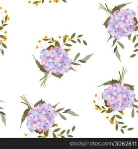 Retro watercolour style floral design. Colorful spring seamless wallpaper with hydrangea flowers. Vector hand drawn illustration set.