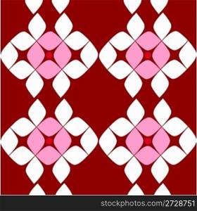 retro white and pink folk pattern on red background