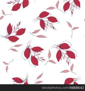Retro wild hand drawn seamless pattern or wallpaper with spring or summer  red, pink and blue meadow blossom flowers. Vintage  floral textile print and small ditsy elements, vector illustration