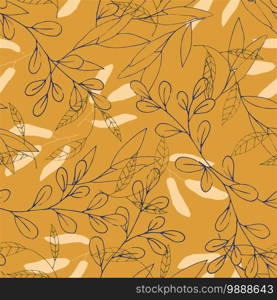 Retro wild hand drawn seamless pattern or wallpaper with yellow spring or summer  meadow blossom flowers. Vintage  floral textile print and small ditsy elements, isolated feminine vector illustration