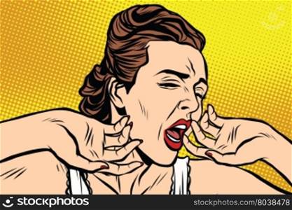 retro woman yawning in the morning pop art retro vector. Lady in a nightgown t-shirt. retro woman yawning in the morning