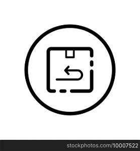 Return package. Shipping and delivery box. Commerce outline icon in a circle. Isolated vector illustration