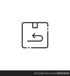 Return package thin line icon. Shipping and delivery box. Isolated outline commerce vector illustration