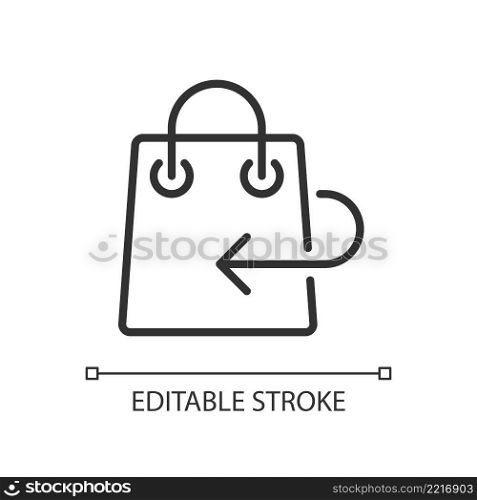 Return policy pixel perfect linear icon. Refund rules. Compensation information. Online shopping. Thin line illustration. Contour symbol. Vector outline drawing. Editable stroke. Arial font used. Return policy pixel perfect linear icon