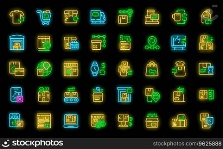 Returning goods to the shop icons set outline vector. Product refund. Policy customer neon color on black. Returning goods to the shop icons set vector neon