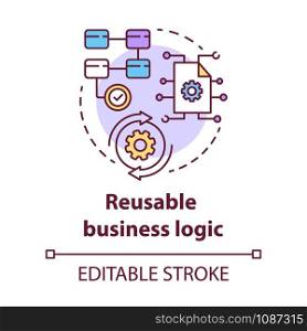 Reusable business logic concept icon. Software development kit idea thin line illustration. Corporate strategy. Tools mobile device program developer. Vector isolated outline drawing. Editable stroke