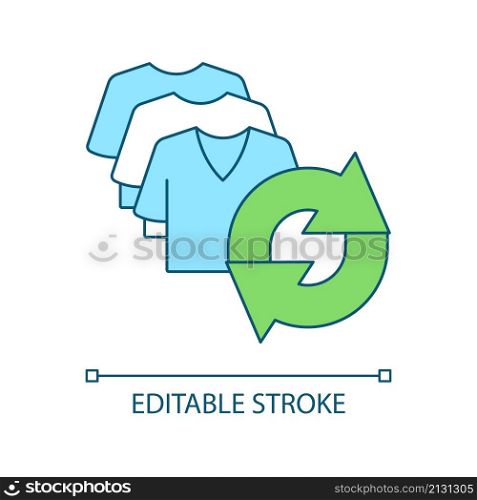 Reuse clothes RGB color icon. Zero waste. Reduce consumption and waste. Textile disposable. Donate apparel. Isolated vector illustration. Simple filled line drawing. Editable stroke. Arial font used. Reuse clothes RGB color icon