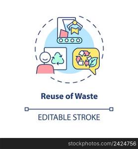 Reuse of waste concept icon. Materials recycling. Cleaner production option abstract idea thin line illustration. Isolated outline drawing. Editable stroke. Arial, Myriad Pro-Bold fonts used. Reuse of waste concept icon