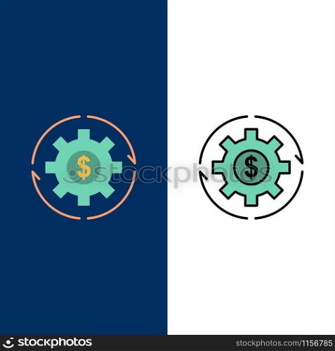 Revenue, Capital, Earnings, Make, Making, Money, Profit Icons. Flat and Line Filled Icon Set Vector Blue Background