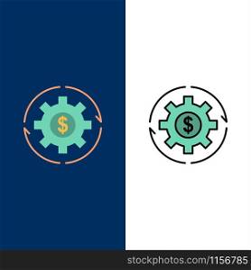 Revenue, Capital, Earnings, Make, Making, Money, Profit Icons. Flat and Line Filled Icon Set Vector Blue Background