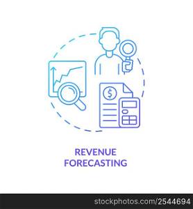 Revenue forecasting blue gradient concept icon. Fiscal year revenues. Government budgeting process abstract idea thin line illustration. Isolated outline drawing. Myriad Pro-Bold font used. Revenue forecasting blue gradient concept icon