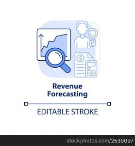 Revenue forecasting light blue concept icon. Fiscal year revenues. Budgeting process abstract idea thin line illustration. Isolated outline drawing. Editable stroke. Arial, Myriad Pro-Bold fonts used. Revenue forecasting light blue concept icon