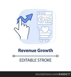 Revenue growth light blue concept icon. Profitability. Customer engagement platform abstract idea thin line illustration. Isolated outline drawing. Editable stroke. Arial, Myriad Pro-Bold fonts used. Revenue growth light blue concept icon