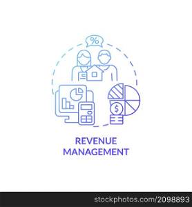 Revenue management blue gradient concept icon. Property costs optimization abstract idea thin line illustration. Isolated outline drawing. Roboto-Medium, Myriad Pro-Bold fonts used. Revenue management blue gradient concept icon