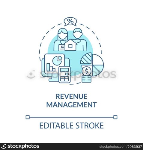 Revenue management turquoise concept icon. Property costs optimization abstract idea thin line illustration. Isolated outline drawing. Editable stroke. Roboto-Medium, Myriad Pro-Bold fonts used. Revenue management turquoise concept icon