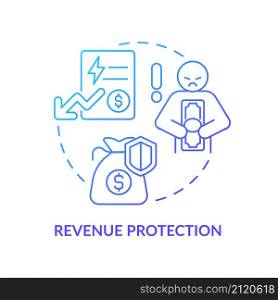 Revenue protection blue gradient concept icon. Smart grids customers bills control abstract idea thin line illustration. Isolated outline drawing. Roboto-Medium, Myriad Pro-Bold fonts used. Revenue protection blue gradient concept icon