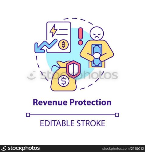 Revenue protection concept icon. Smart grids customers payment control abstract idea thin line illustration. Isolated outline drawing. Editable stroke. Roboto-Medium, Myriad Pro-Bold fonts used. Revenue protection concept icon