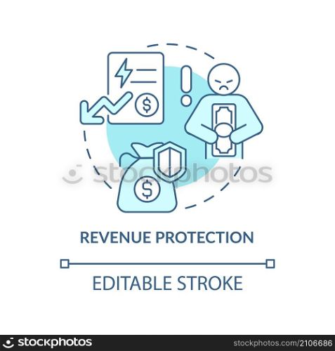 Revenue protection turquoise concept icon. Smart grids customers payment abstract idea thin line illustration. Isolated outline drawing. Editable stroke. Roboto-Medium, Myriad Pro-Bold fonts used. Revenue protection turquoise concept icon
