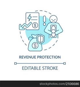 Revenue protection turquoise concept icon. Smart grids customers payment abstract idea thin line illustration. Isolated outline drawing. Editable stroke. Roboto-Medium, Myriad Pro-Bold fonts used. Revenue protection turquoise concept icon