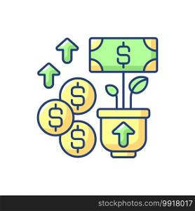 Revenue RGB color icon. Income and increase in net assets that entity has from its normal activities. Budget increasing process. Isolated vector illustration. Revenue RGB color icon
