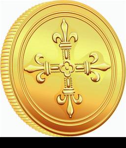 reverse old French gold coin with the image of a flowering crowns Cross