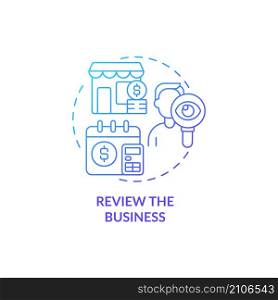 Review business blue gradient concept icon. Corporate finance. Small business budgeting abstract idea thin line illustration. Isolated outline drawing. Roboto-Medium, Myriad Pro-Bold fonts used. Review business blue gradient concept icon