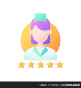 Review doctor vector flat color icon. Improving patient experience. Useful feedback. Customer service. Online reputation. Cartoon style clip art for mobile app. Isolated RGB illustration. Review doctor vector flat color icon