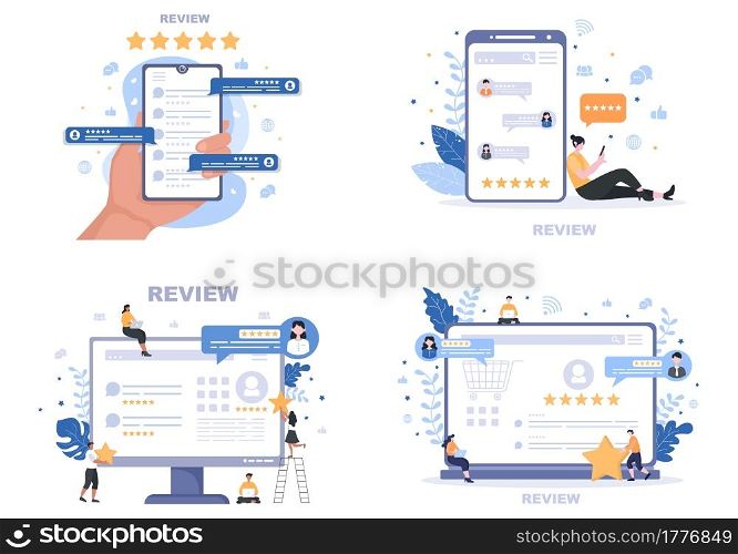 Review Vector Illustration Customer Giving Star with Good or Bad Rate From Feedback, Testimonial, Notification and User Experience Concept