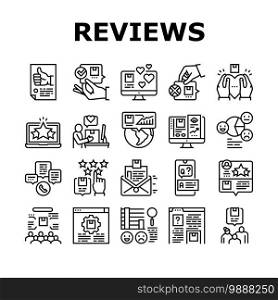Reviews Of Customer Collection Icons Set Vector. Like Comment And Rating, Positive Feedback And Reviews Researching, Question And Answer Black Contour Illustrations. Reviews Of Customer Collection Icons Set Vector