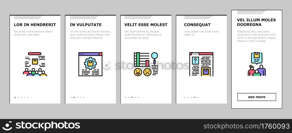 Reviews Of Customer Onboarding Mobile App Page Screen Vector. Like Comment And Rating, Positive Feedback And Reviews Researching, Question And Answer Illustrations. Reviews Of Customer Onboarding Icons Set Vector