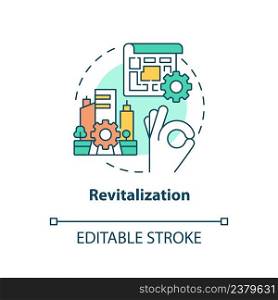 Revitalization concept icon. Urban renovation. Heritage objects preservation type abstract idea thin line illustration. Isolated outline drawing. Editable stroke. Arial, Myriad Pro-Bold fonts used. Revitalization concept icon