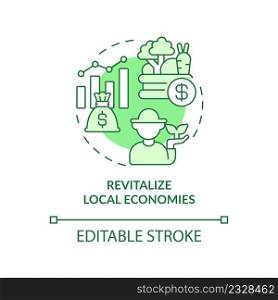 Revitalize local economies green concept icon. Shift to regenerative culture abstract idea thin line illustration. Isolated outline drawing. Editable stroke. Arial, Myriad Pro-Bold fonts used. Revitalize local economies green concept icon