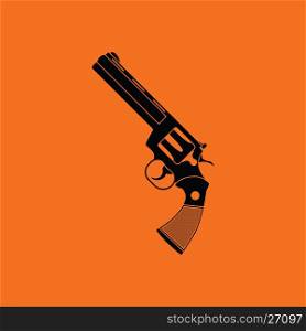 Revolver gun icon. Orange background with black. Vector illustration.