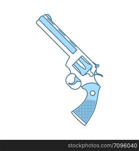 Revolver Gun Icon. Thin Line With Blue Fill Design. Vector Illustration.