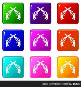 Revolvers icons of 9 color set isolated vector illustration. Revolvers icons 9 set