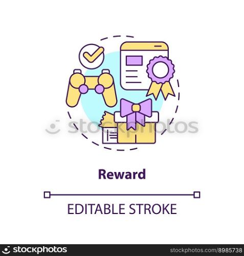Reward concept icon. Bonuses for users. Game mechanics in gamification abstract idea thin line illustration. Isolated outline drawing. Editable stroke. Arial, Myriad Pro-Bold fonts used. Reward concept icon