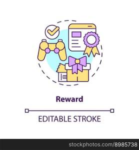 Reward concept icon. Bonuses for users. Game mechanics in gamification abstract idea thin line illustration. Isolated outline drawing. Editable stroke. Arial, Myriad Pro-Bold fonts used. Reward concept icon