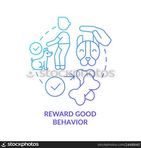 Reward good behavior blue gradient concept icon. Dog training technique abstract idea thin line illustration. Positive reinforcement. Isolated outline drawing. Myriad Pro-Bold font used. Reward good behavior blue gradient concept icon