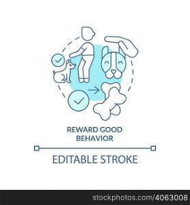 Reward good behavior turquoise concept icon. Dog training abstract idea thin line illustration. Positive reinforcement. Isolated outline drawing. Editable stroke. Arial, Myriad Pro-Bold fonts used. Reward good behavior turquoise concept icon