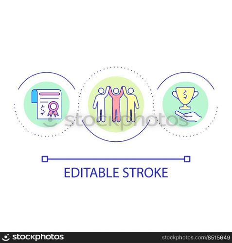 Rewarding accomplishment loop concept icon. Achievements and trophies abstract idea thin line illustration. Academic, career success. Isolated outline drawing. Editable stroke. Arial font used. Rewarding accomplishment loop concept icon